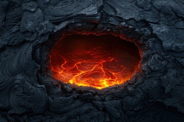 Poster - Glowing molten lava in dark volcanic cave