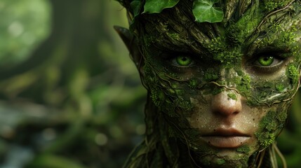 Poster - Mysterious forest spirit with glowing green eyes