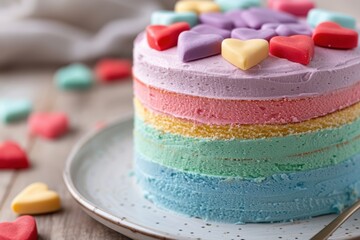 Wall Mural - colorful layered cake with heart-shaped candies