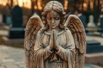 Sticker - Angelic statue with wings in prayer