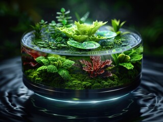 Wall Mural - Lush green terrarium with diverse plants