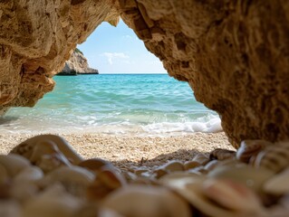 Wall Mural - Serene beach cove with turquoise waters