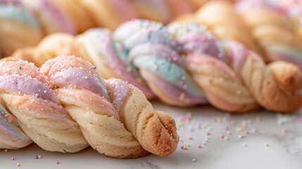 Wall Mural - Colorful and sugary pastries on a marble surface