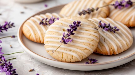 Wall Mural - Delicious lavender shortbread cookies on a plate