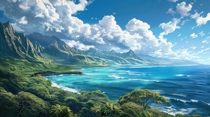 Wall Mural - The Mountain Overlooking the Ocean on a Bright Day