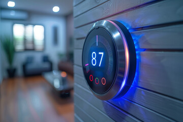 Sticker - A smart thermostat adjusting the temperature based on user preferences. Concept of energy efficiency and smart home systems. Generative Ai.