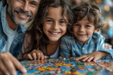 Wall Mural - A Generation X family playing board games together, emphasizing quality time. Concept of family bonding and fun. Generative Ai.