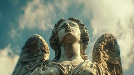 Wall Mural - A close up of a statue with an angelic face. AI.