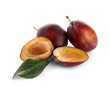 © Pixel-Shot - Fresh ripe plums and leaf on white background