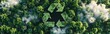 © mooncux - Recycle symbol on the forest background . Ecological concept. Ecology. Recycle and Zero waste symbol in the untouched jungle for Sustainable environment. AI generated illustration