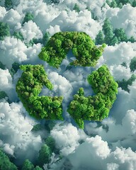 Wall Mural - Recycle symbol on the forest background . Ecological concept. Ecology. Recycle and Zero waste symbol in the untouched jungle for Sustainable environment. AI generated illustration