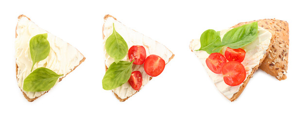 Sticker - Delicious sandwiches with cream cheese isolated on white, set
