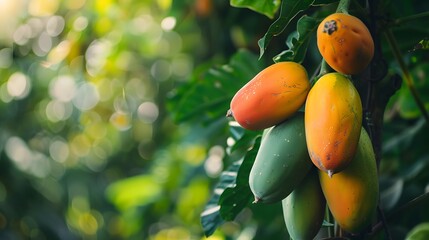 Sticker - Papaya fruit on papaya tree. 