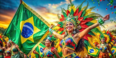 Vibrant and colorful representation of Brazilian culture , Brazil, trendy, vibrant, colorful, traditional, modern, culture