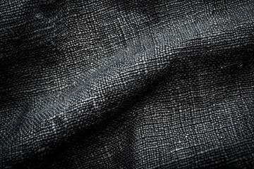 Wall Mural - A close up of a black fabric with a lot of texture. The fabric is very dark and has a lot of detail