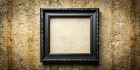 Wall Mural - Vintage black frame mockup on texture wall background for displaying artwork or photos, vintage, black frame, mockup