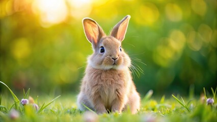 A cute fluffy rabbit sitting in a field of grass, bunny, hop, furry, ears, cute, wildlife, fluffy, mammal, pet, animal, nature