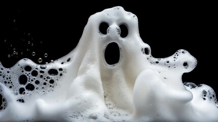 White Halloween ghost made out of soap foam. Minimal holiday fun spooky concept. Autumn season background.	