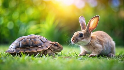 Wall Mural - of a race between a rabbit and a tortoise, competition, speed, rivalry, hare, turtle, animal, fable, moral