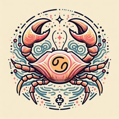 Wall Mural - an illustration of Cancer the crab star sign, featuring a detailed crab with the Cancer symbol in the background