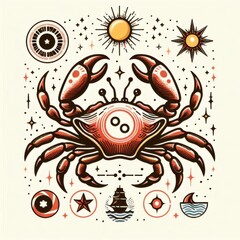 Wall Mural - an illustration of Cancer the crab star sign, featuring a detailed crab with the Cancer symbol in the background