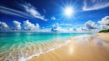 Tropical beach with soft sand, sparkling sea water, and sunny skies , summer vacation, nature, beach, tropical
