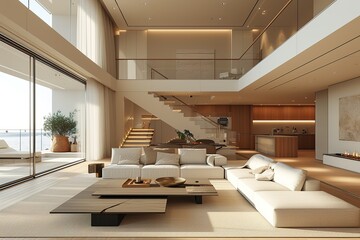 Wall Mural - Interior of an simply luxury elegant, open plan, modern apartment.