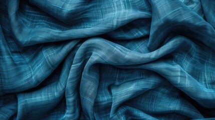 Sticker - A blue fabric with a pattern of waves. The fabric is folded and has a wavy texture