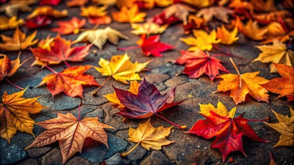 Wall Mural - Autumn leaves scattered on the ground, fall, foliage, seasonal, nature, outdoor, orange, yellow, red, crunchy, picturesque