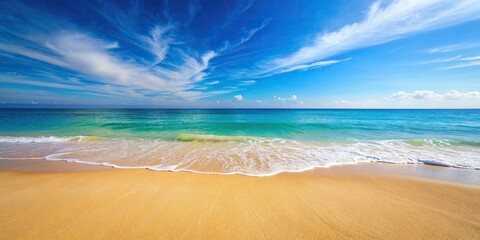 Sandy beach with clear blue sea , vacation, relaxation, tropical, paradise, coastline, summer, waves, sand, ocean