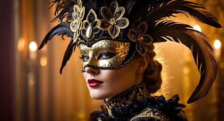 Wall Mural - Mask carnival Venice masquerade Venetian party background theater Purim costume Italy. Venezia design holiday celebration face dark