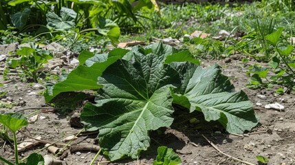 Poster - A sizeable zucchini leaf in the yard