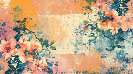 Canvas Print - Trendy summer floral pattern with grunge texture and artistic design