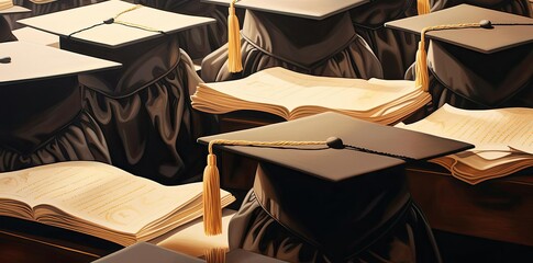 background of graduation caps and books on a table