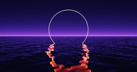 Wall Mural - wave sea beach with light circle and sunset sky abstract background. nature summer and product prese
