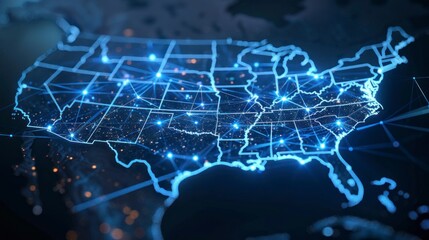 united states map connected. technological concept