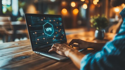 Wall Mural - a person is typing on a laptop with the word vpn on the screen