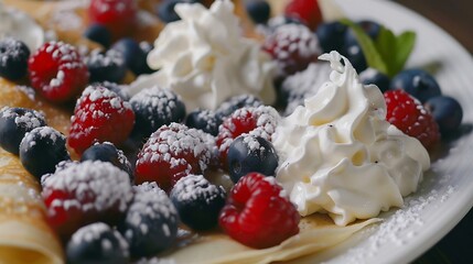 Wall Mural - Crepes with Cream and Berries : Generative AI