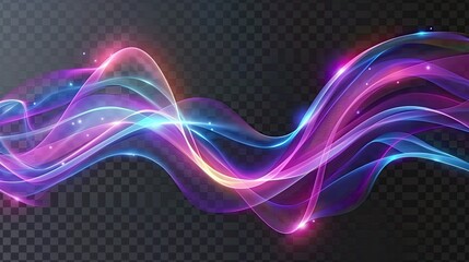 Wall Mural - Holographic gradient neon wave shape on transparent background 