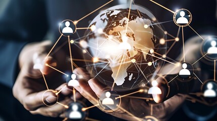 Wall Mural - customer relationship management global structure network technology data exchanges customer connect
