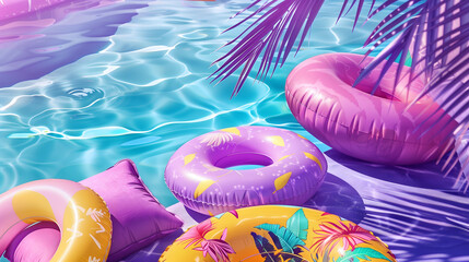 Colorful swimming pools in summer
