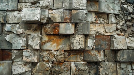 Wall Mural - A crumbling wall made of aged stone blocks and bricks