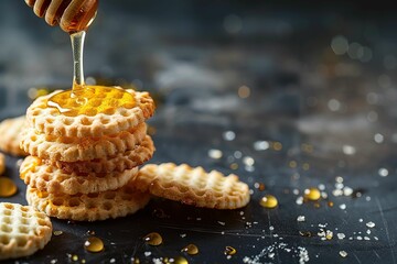 Wall Mural - Drizzling honey on biscuits