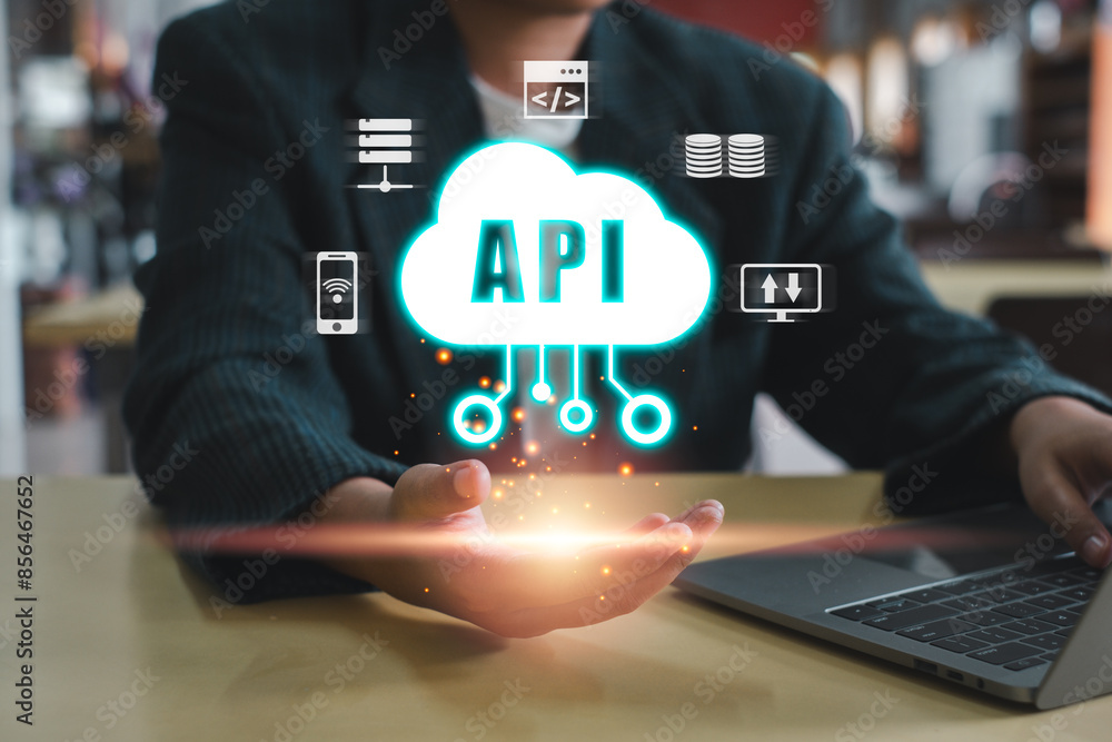 Visual representation of API concept showcasing cloud technology, data ...