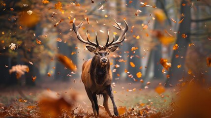Portrait of majestic red deer stag in Autumn Fall. 