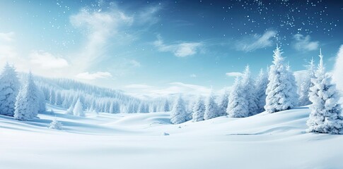 Wall Mural - winter backgrounds for computer featuring snow - covered trees under a blue sky with white clouds