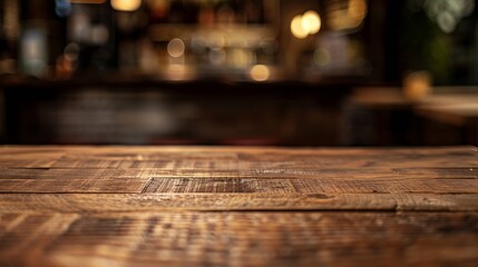Poster - Wooden board empty table background abstract blurred cafe background : Generative AI