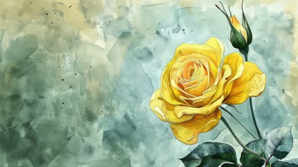 Wall Mural - Yellow rose watercolor floral design