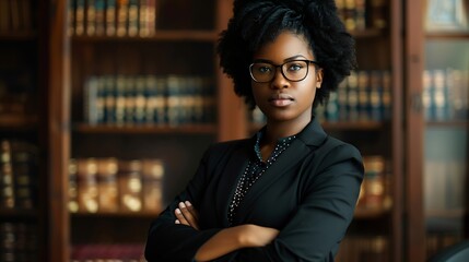 Aufkleber - Serious black woman or portrait lawyer with confidence empowerment or justice in law firm office Mentor corporate or proud African attorney with leadership focus or vision for legal ag : Generative AI