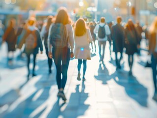 Students walking to class in a university or college environment. Moving crowd motion blurred background - ai